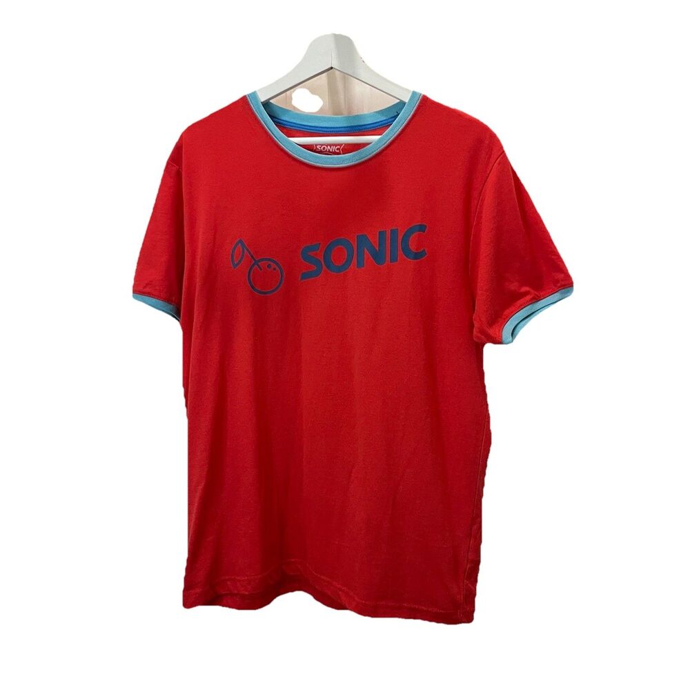 Sonic Employee Work Cherry Limeade Graphic Short Sleeve Shirt Red Mens Size M